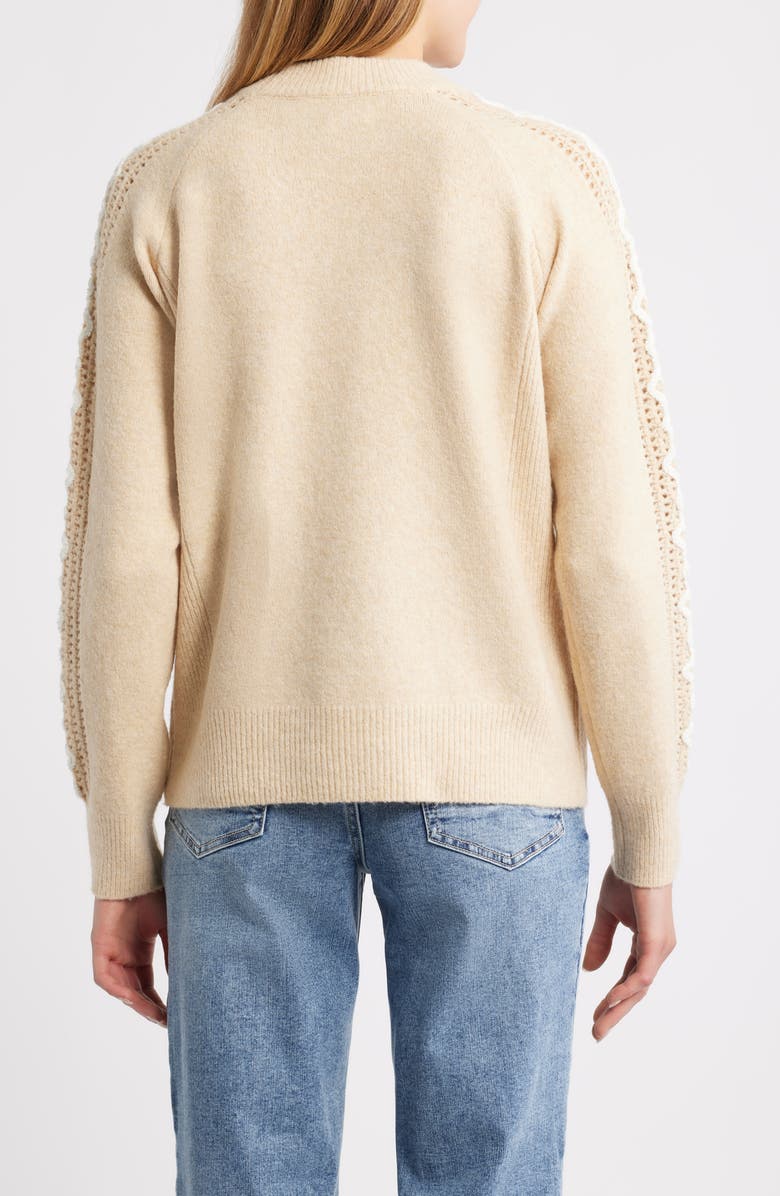 CITY BLUES Embroidered Sleeve Mock Neck Sweater, Alternate, color, Oatmeal
