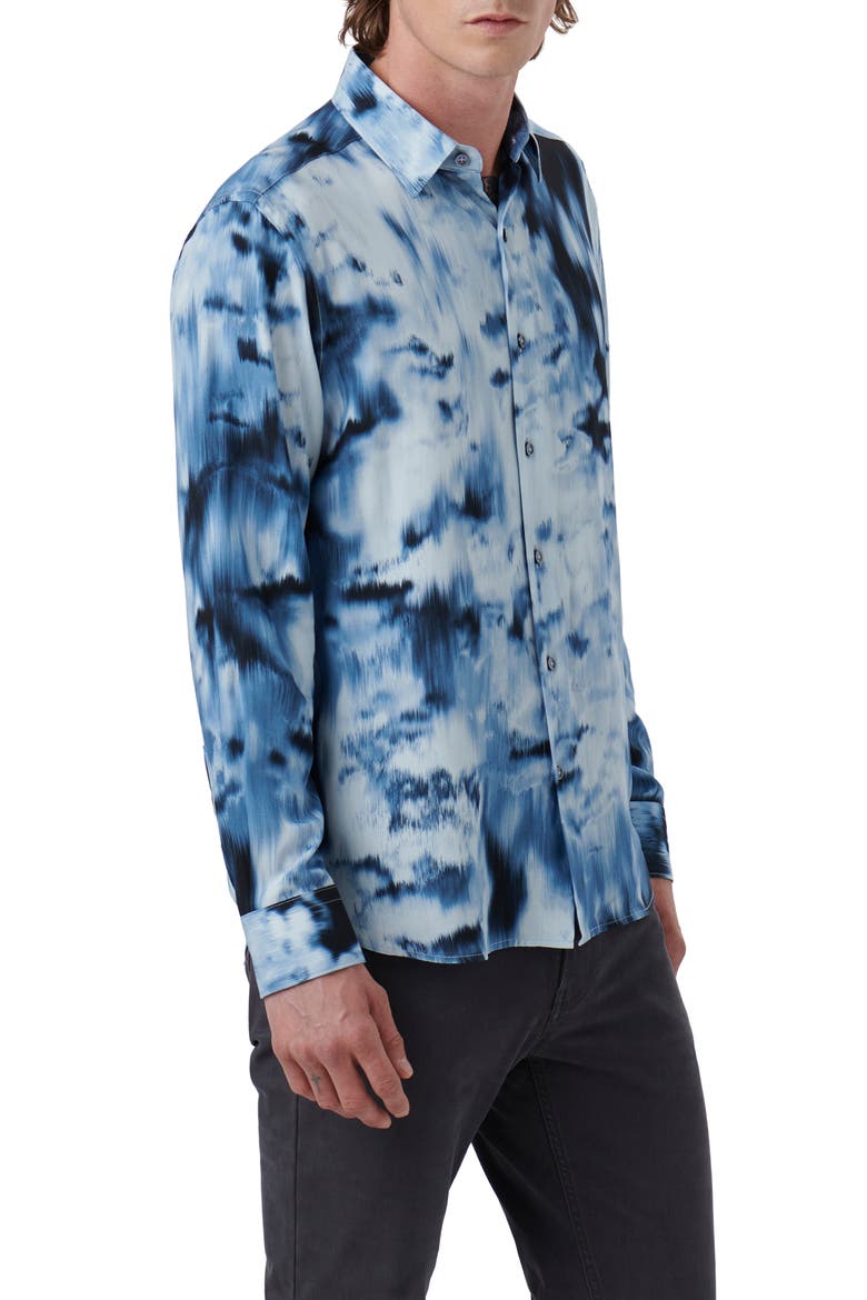 Julian Shaped Fit Abstract Airbrush Print Button-Up Shirt, Alternate, color, DUSTY BLUE