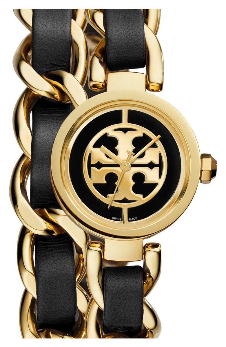 Tory Burch 'Mini Reva' Double Wrap Chain Watch, 20mm, Main, color, 
