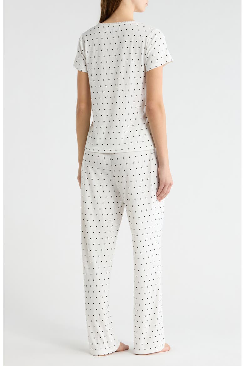 Print Pointelle Knit Pajamas, Alternate, color, WHITE/ BLACK DOT
