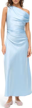 STAUD Phare One-Shoulder Stretch Silk Midi Dress