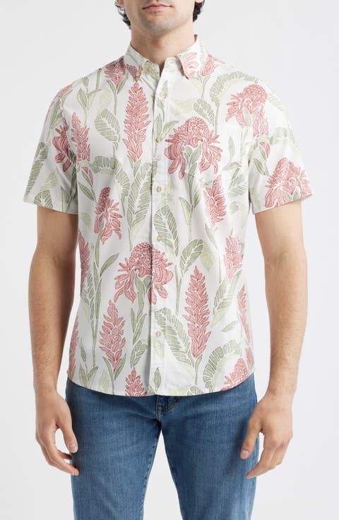 Ginger Burst Short Sleeve Button-Down Cotton Blend Sport Shirt