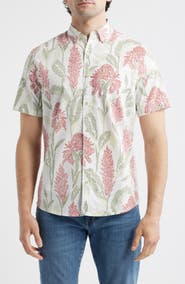 Reyn Spooner Ginger Burst Short Sleeve Button-Down Cotton Blend Sport Shirt