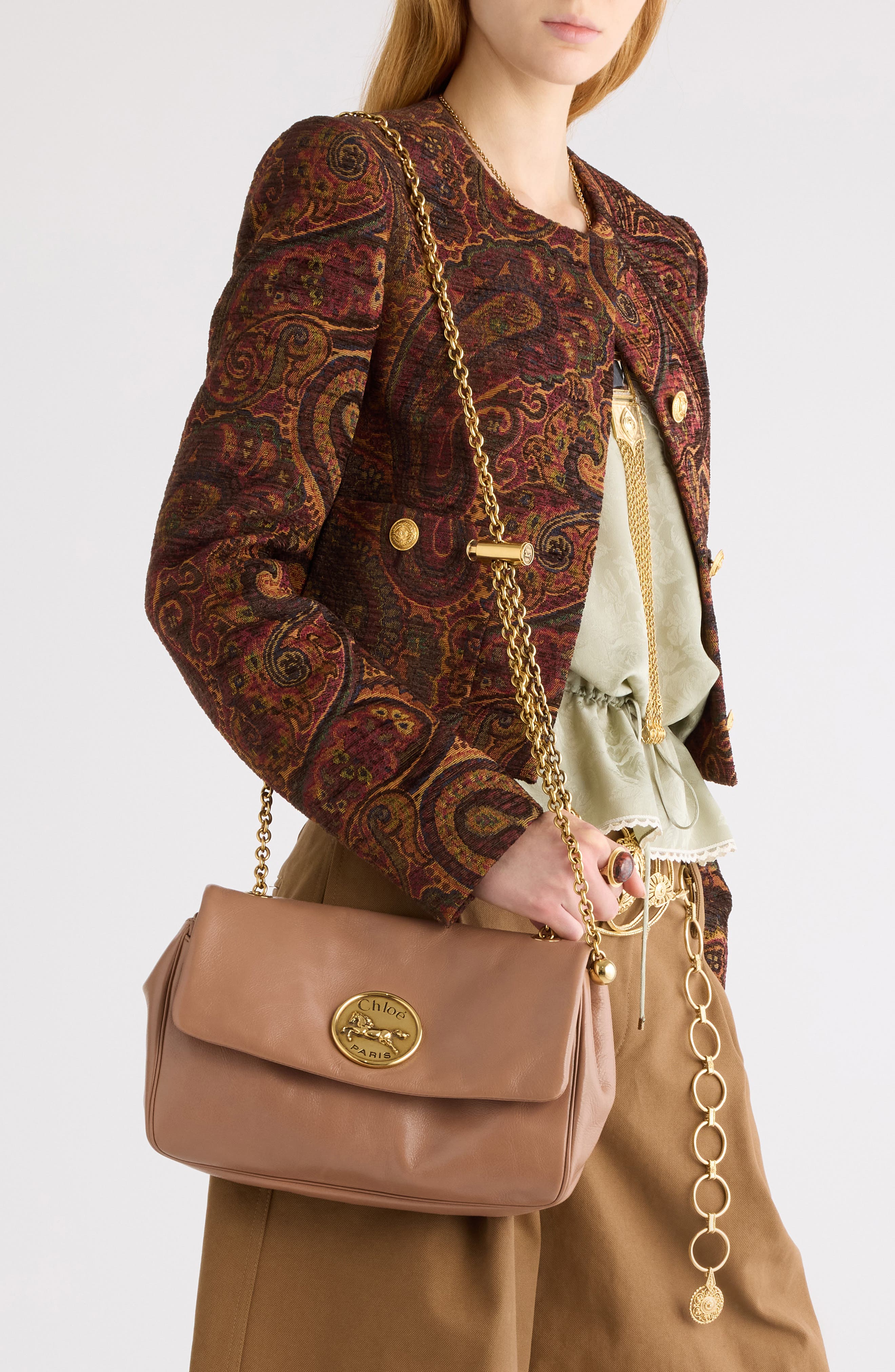 Chloé Heritage Leather Shoulder Bag, Alternate, color, Woodrose