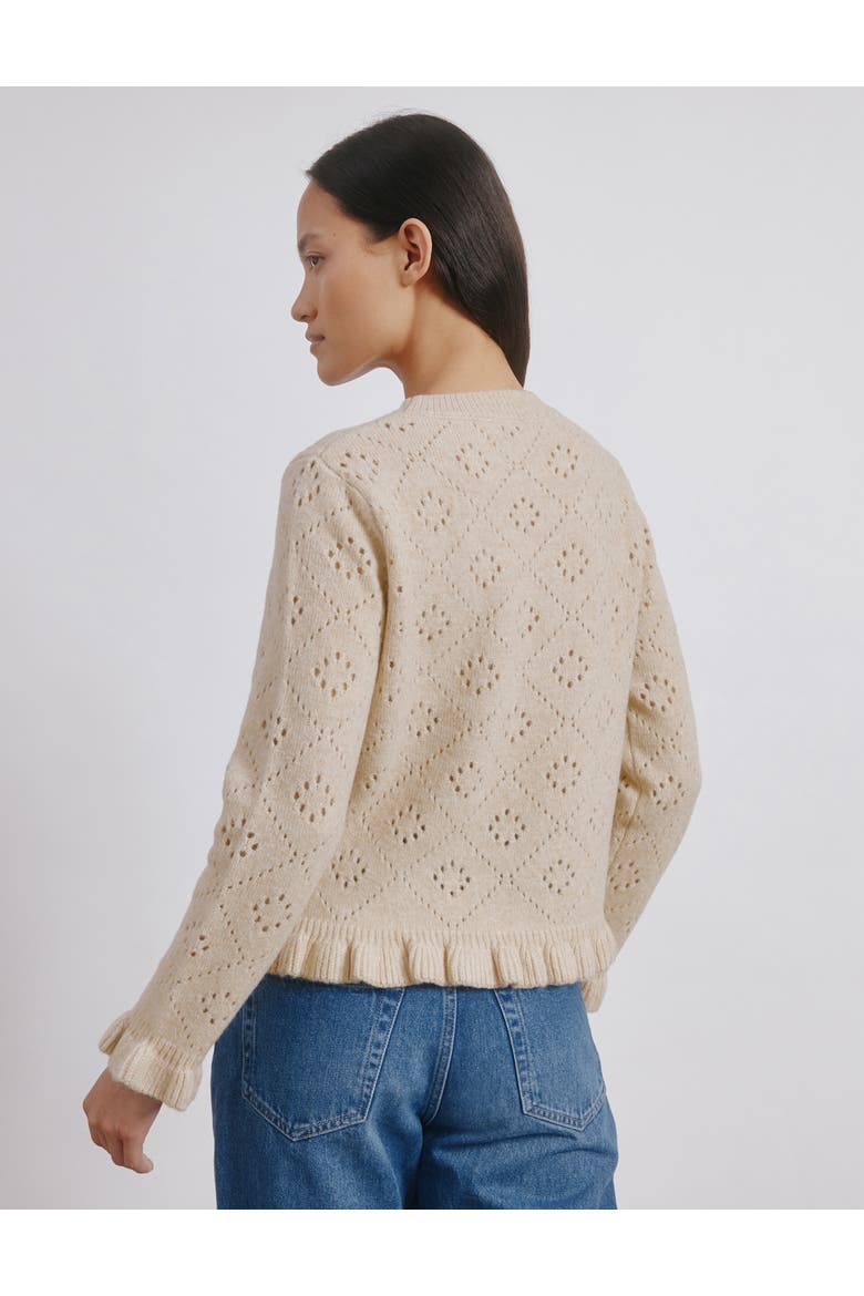 Pointelle Ruffle Sweater, Alternate, color, Cream