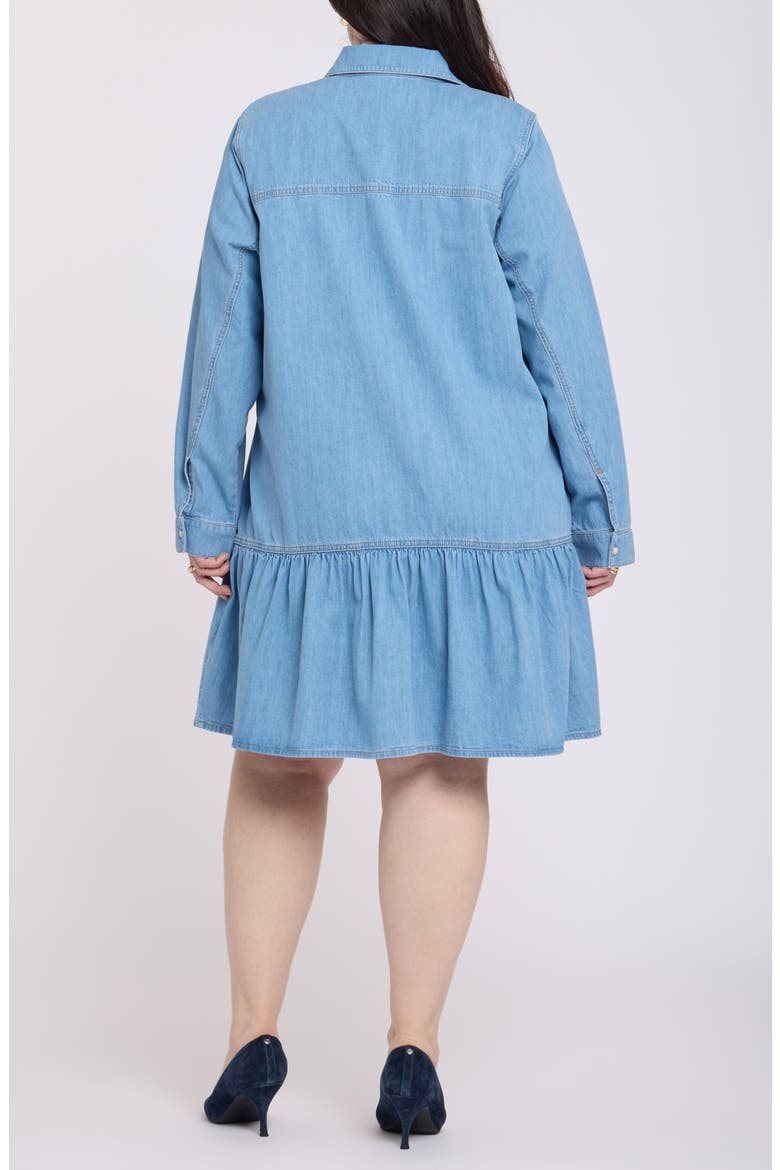 Ruffle Hem Long Sleeve Denim Shirtdress, Alternate, color, FADED BEAM