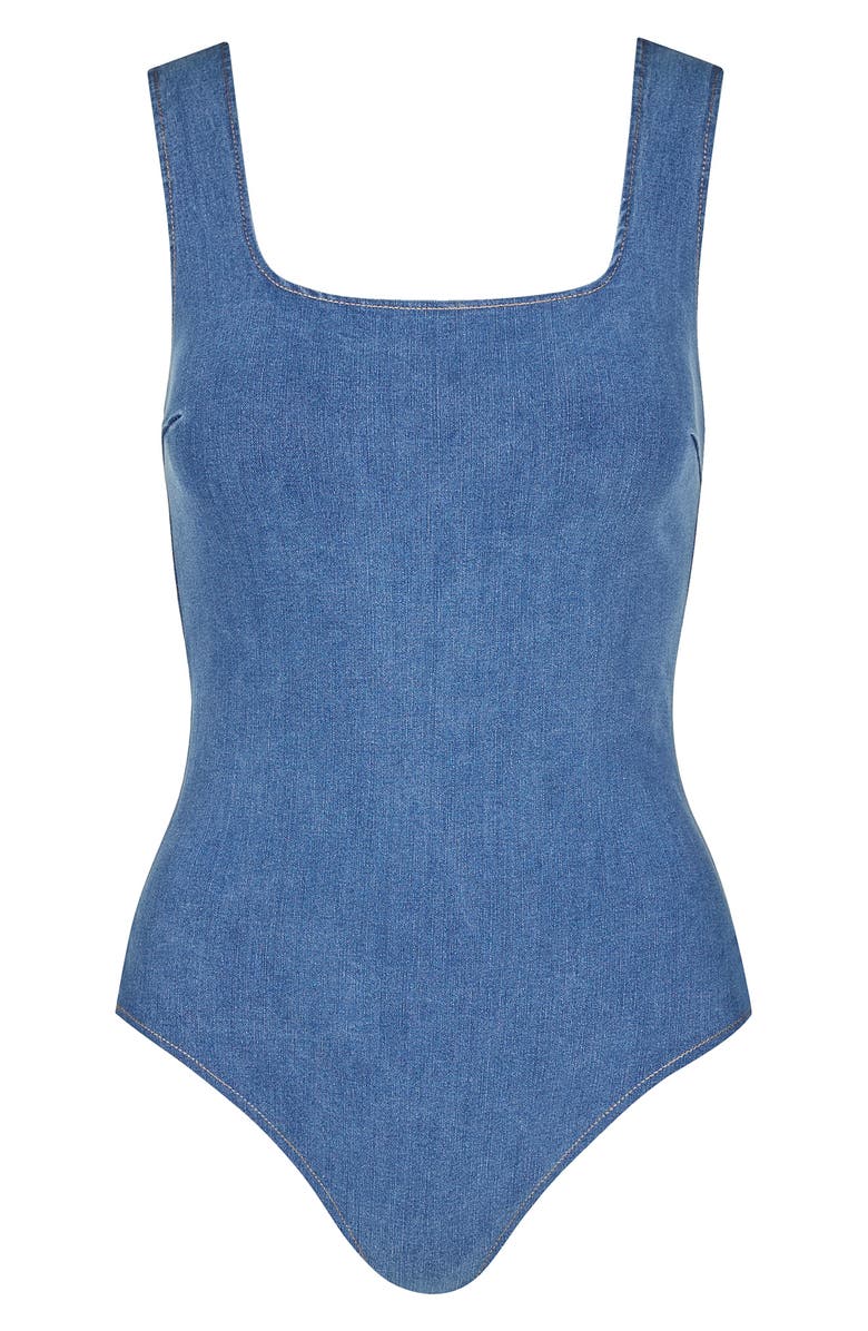 Commando Do It All Stretch Denim Bodysuit, Alternate, color, Light Indigo