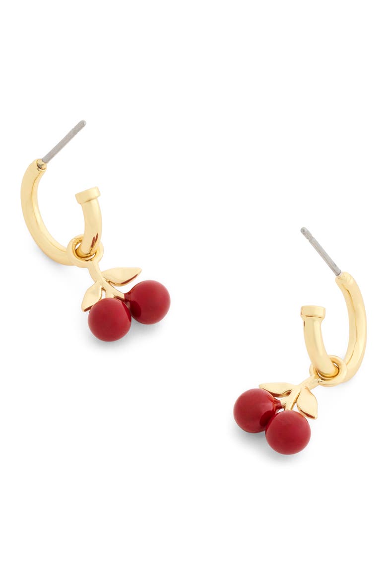 Cherry Huggie Hoop Earrings, Alternate, color, RED/ GOLD