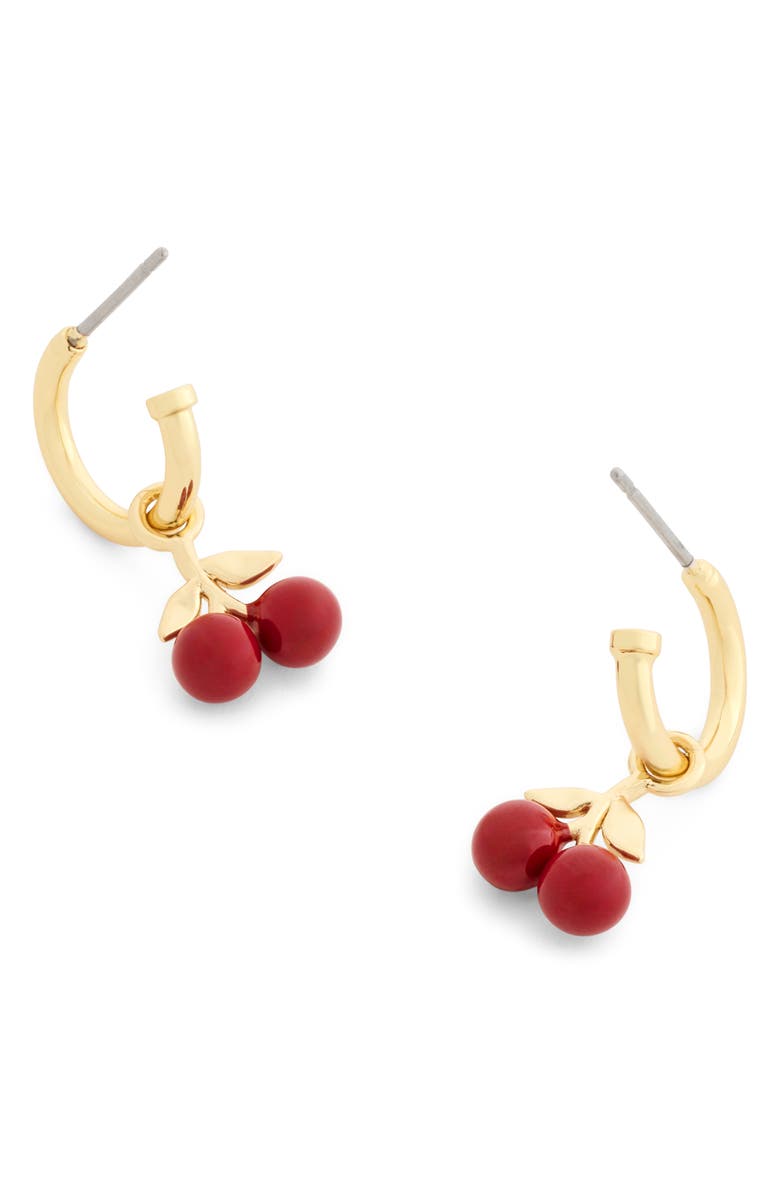COACH Cherry Huggie Hoop Earrings, Alternate, color, Red/ Gold