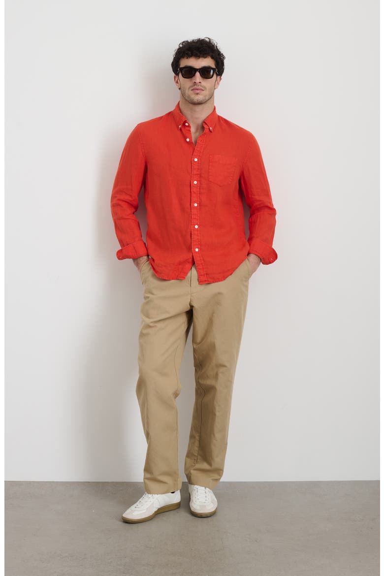 Mill Linen Button-Down Shirt, Alternate, color, TANGERINE