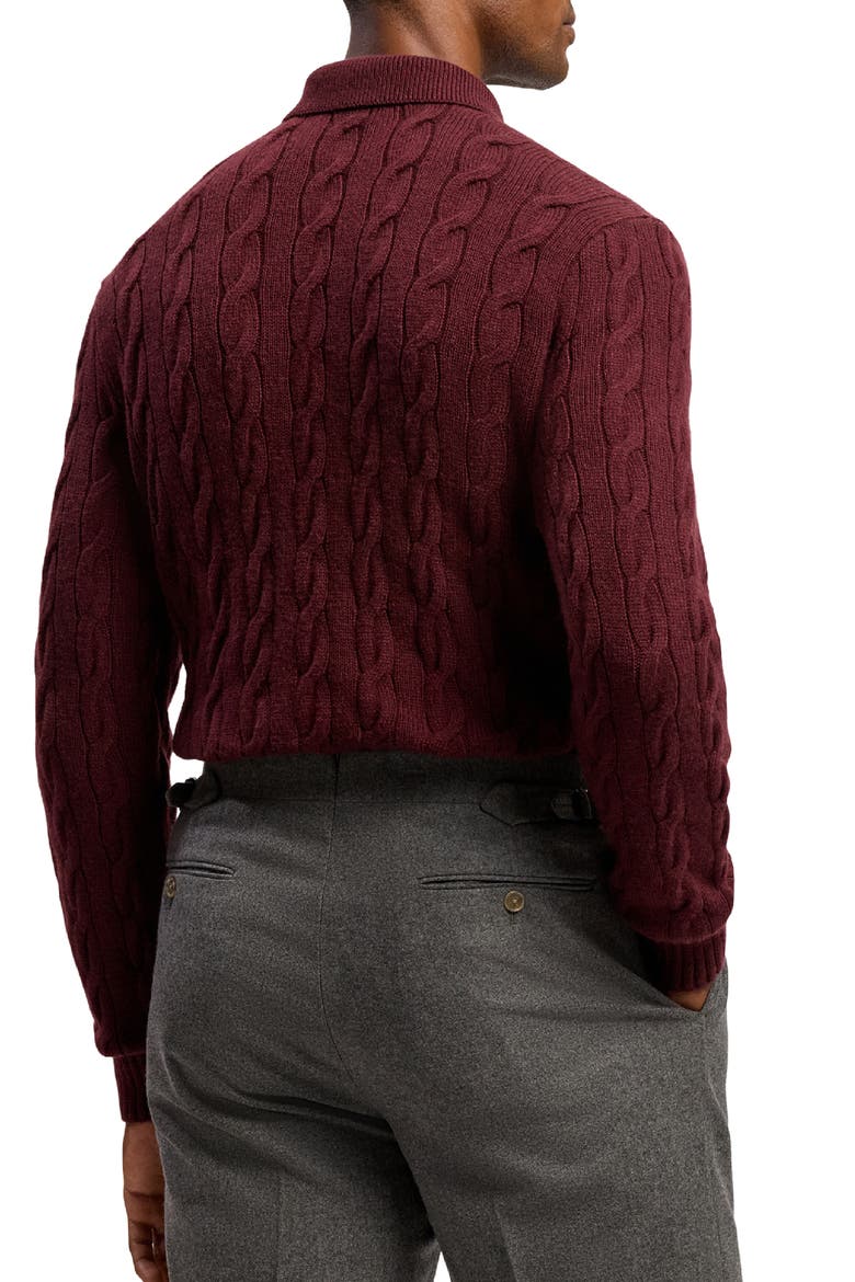 Cable Knit Cashmere Polo Sweater, Alternate, color, MAHOGANY