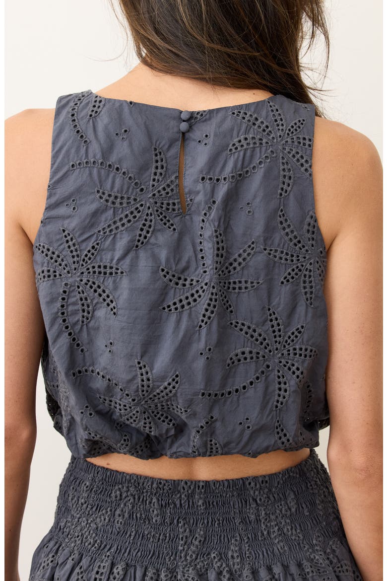 Sage Embroidered Eyelet Bubble Crop Tank, Alternate, color, INDIGO