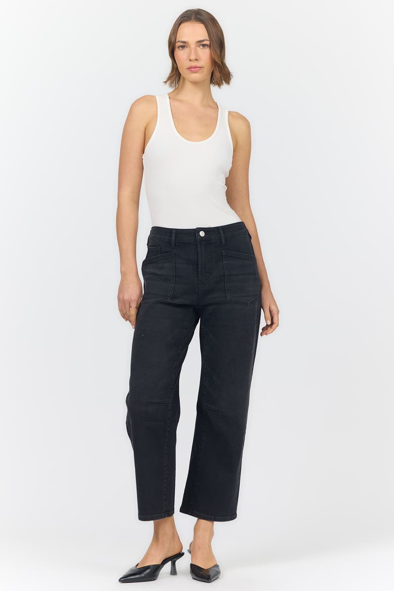 Lasso Mid Rise Barrel Jeans, Alternate, color, Jet Set