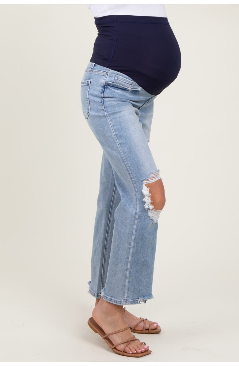 PinkBlush Distressed Cutout Maternity Straight Leg Ankle Jeans, Alternate, color, Light Blue