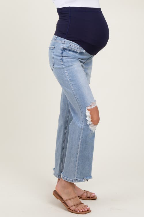 Pinkblush Distressed Cutout Maternity Straight Leg Ankle Jeans In Blue