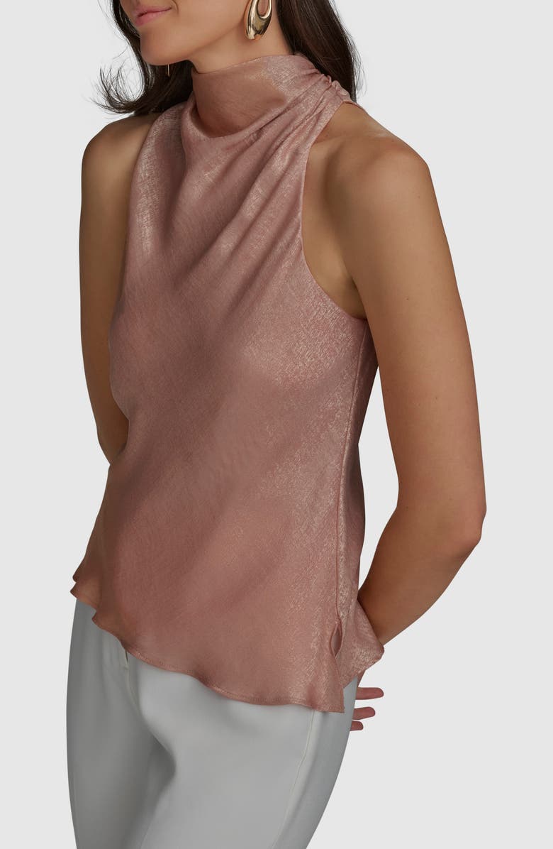 Donna Karan New York Cowl Neck Sleeveless Mixed Media Top, Alternate, color,