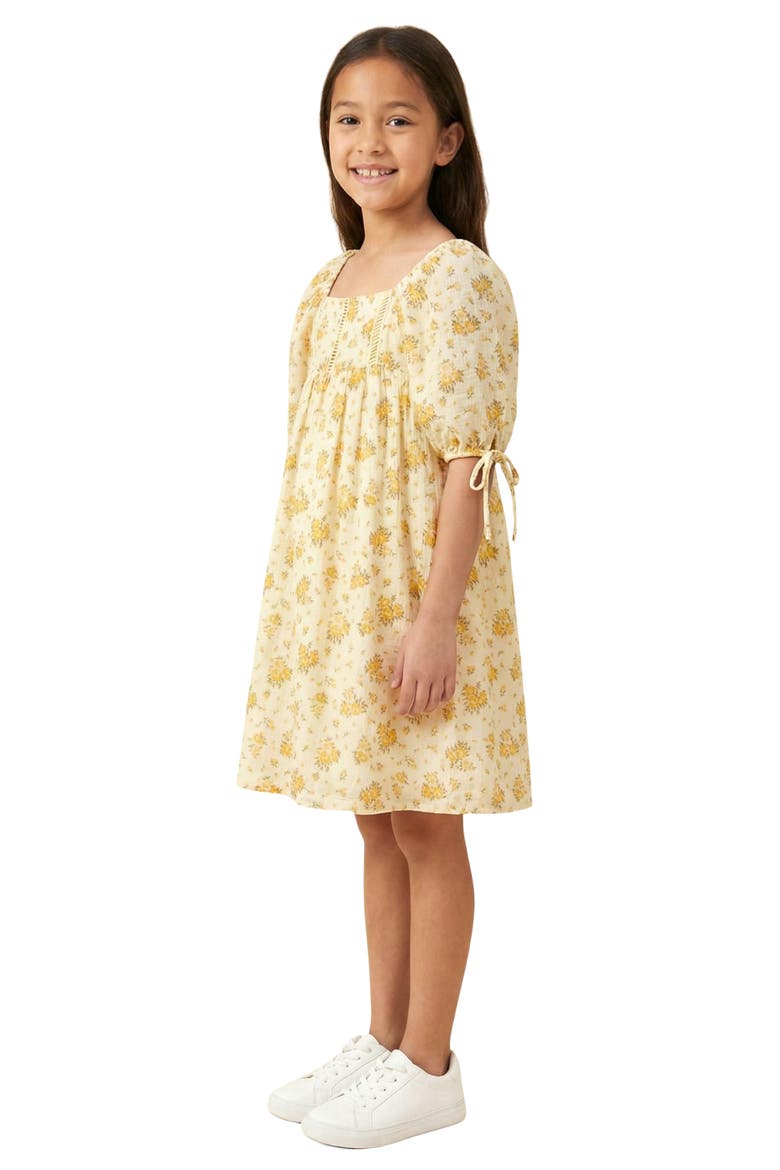 Kids' Floral Textured Ladder Trim Dress, Alternate, color, YELLOW