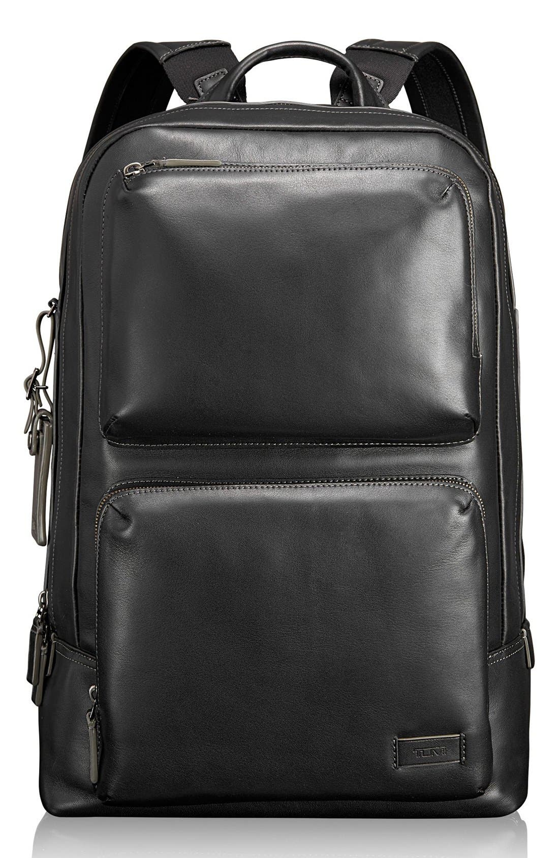 TUMI 'Harrison - Bates' Leather Backpack, Main, color, 