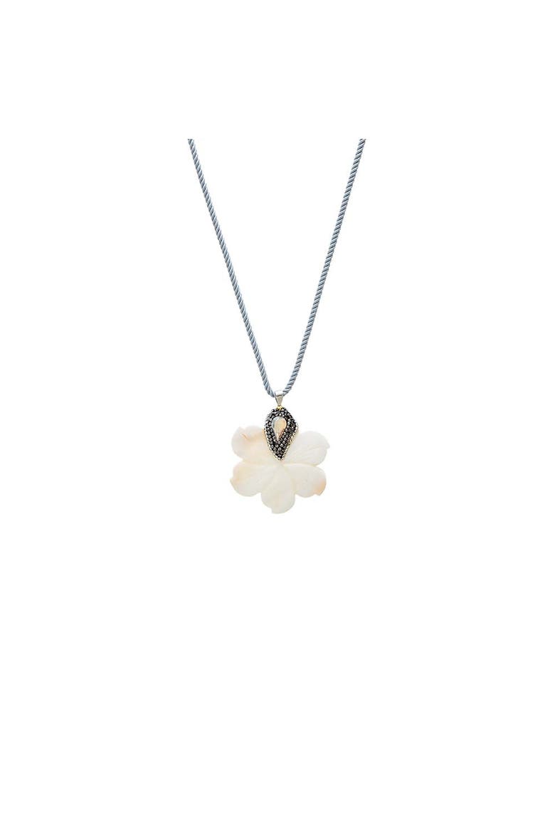 Onyx CZ MOP Blossom Charm Twisted Rope Necklace, Main, color, White