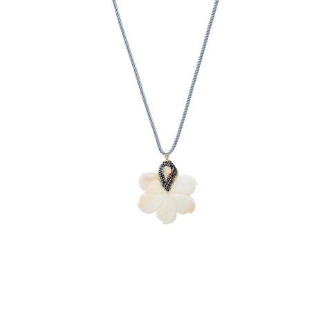 Onyx CZ MOP Blossom Charm Twisted Rope Necklace
