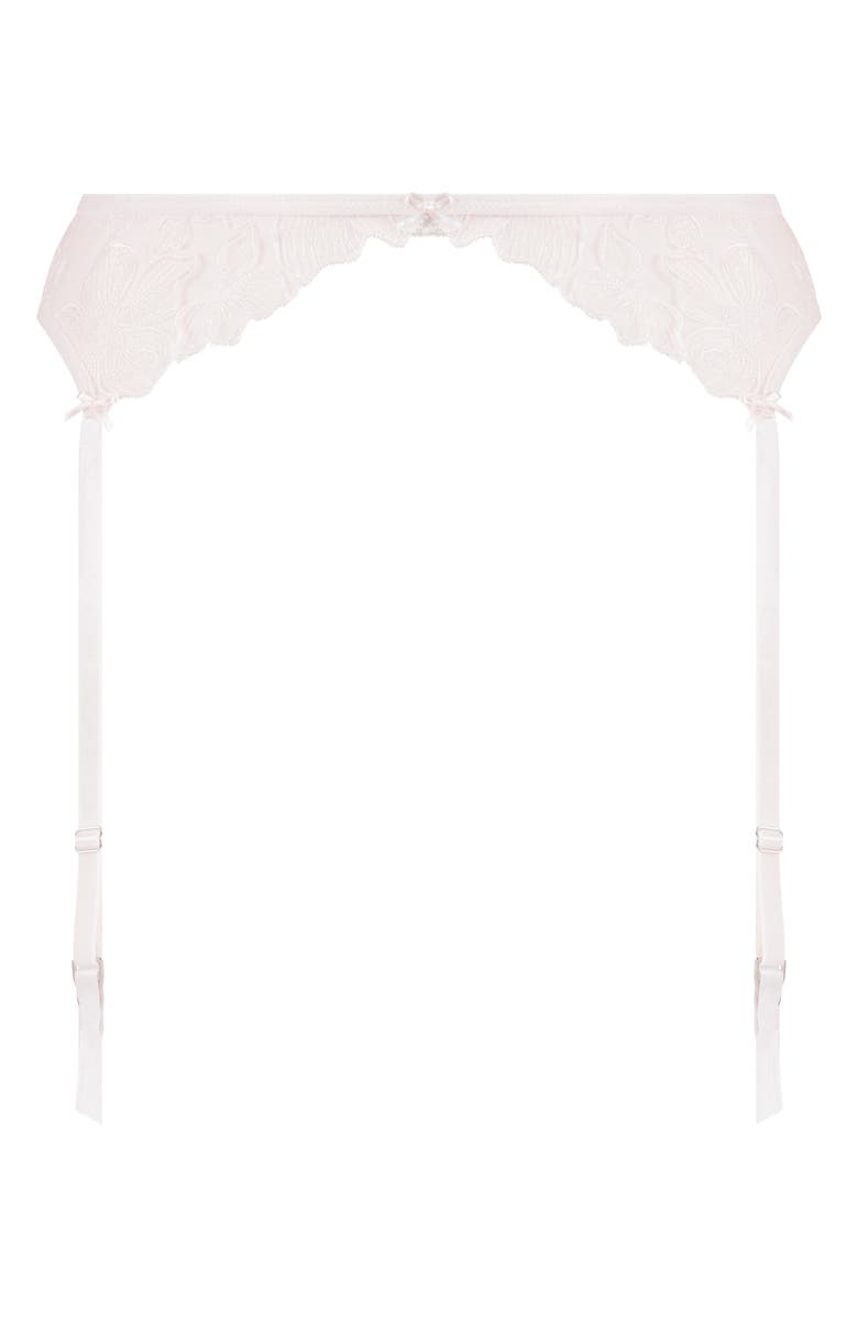 Hunkemöller Lauren Embroidered Mesh Garter Belt, Alternate, color, Snow White