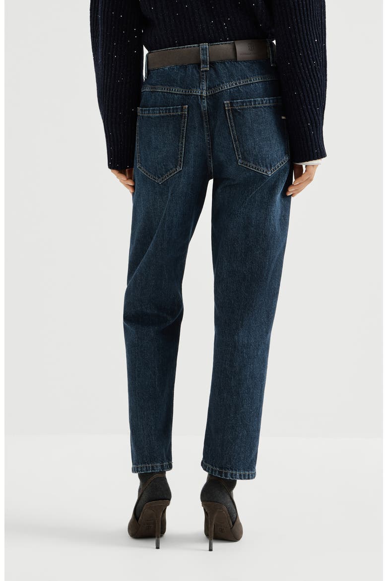 Authentic denim straight trousers with shiny bartack, Alternate, color, Denim