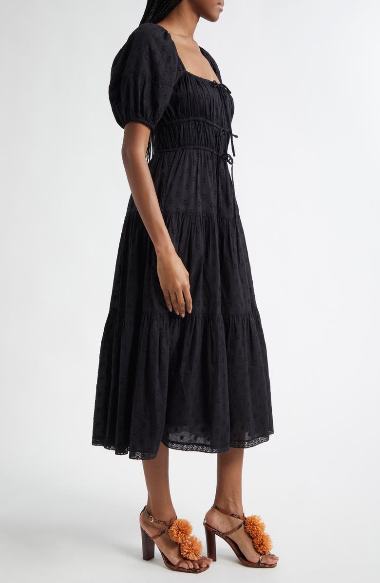 Ulla Johnson Palma Tiered Cotton Eylelet Dress, Alternate, color, Noir