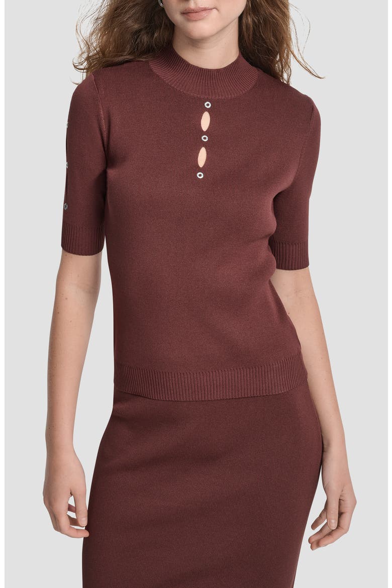 Cutout Grommet Mock Neck Sweater, Main, color, BITTER CHOCOLATE