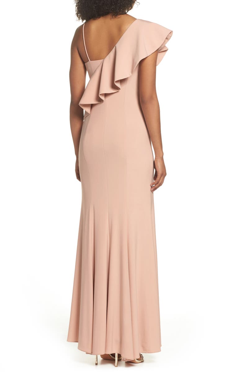 Xscape Evenings Xscape Ruffle Knit One-Shoulder Gown, Alternate, color,