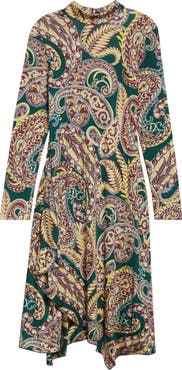 Etro Paisley Long Sleeve Open Back Midi Dress