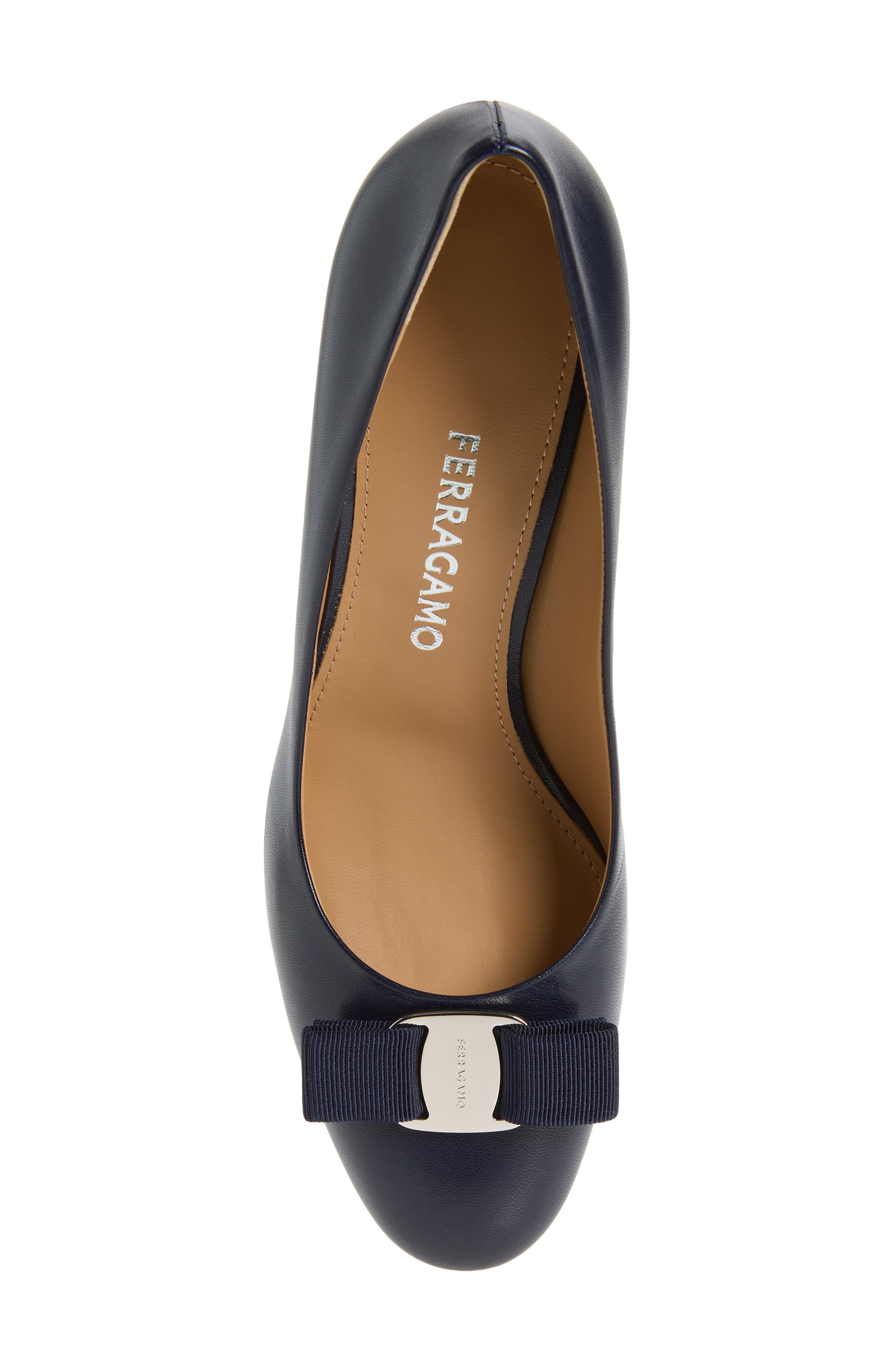 FERRAGAMO Carla Bow Pump, Alternate, color, Navy Biscotto