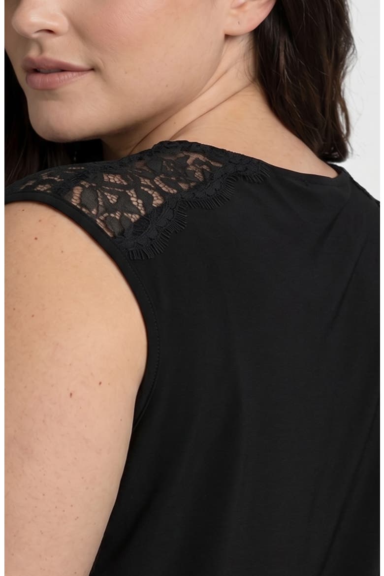 Draped Neck Lace Trim Top, Alternate, color, BLACK
