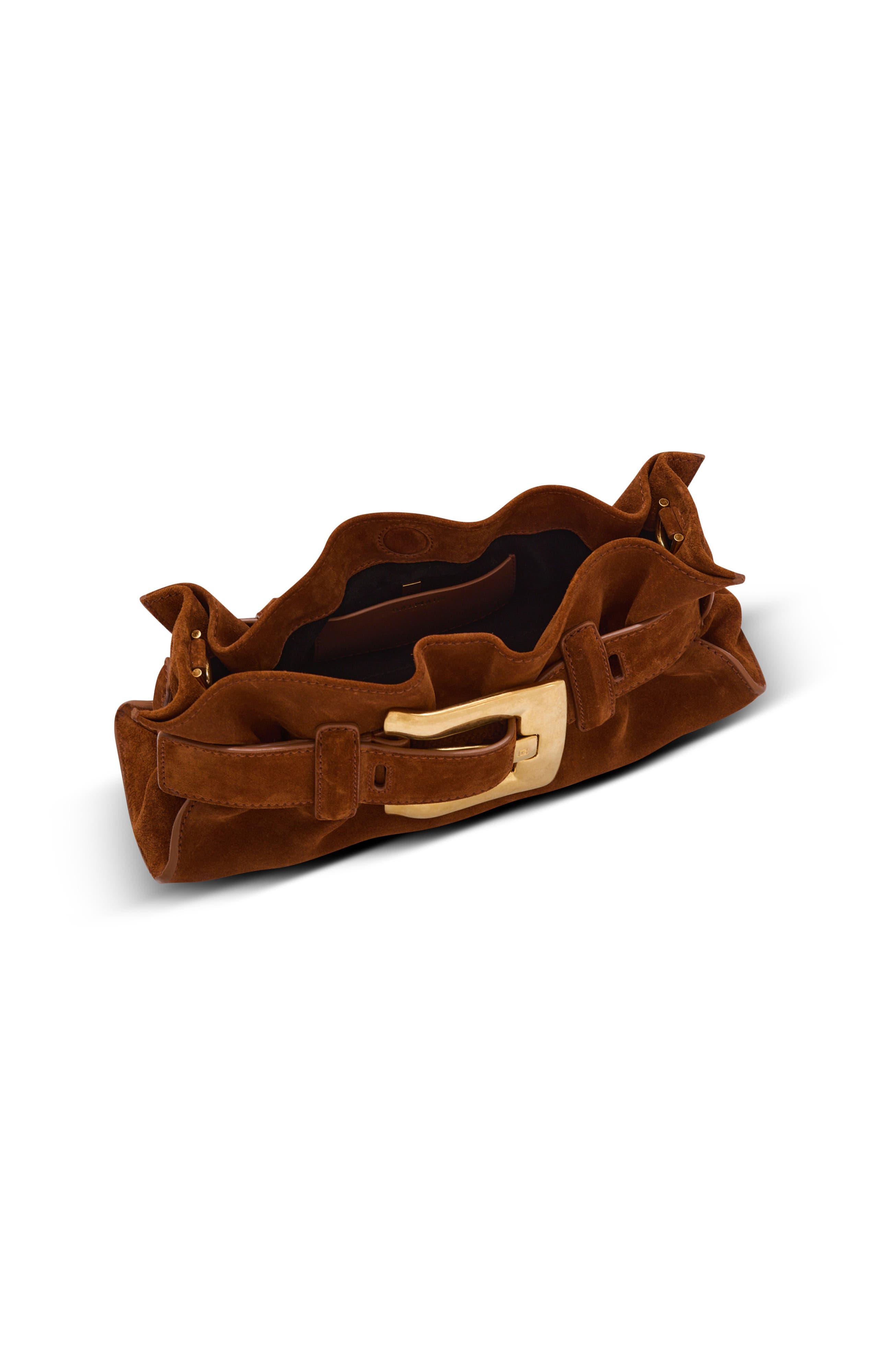 Balmain Anthem Mini suede leather bag, Alternate, color, Brown