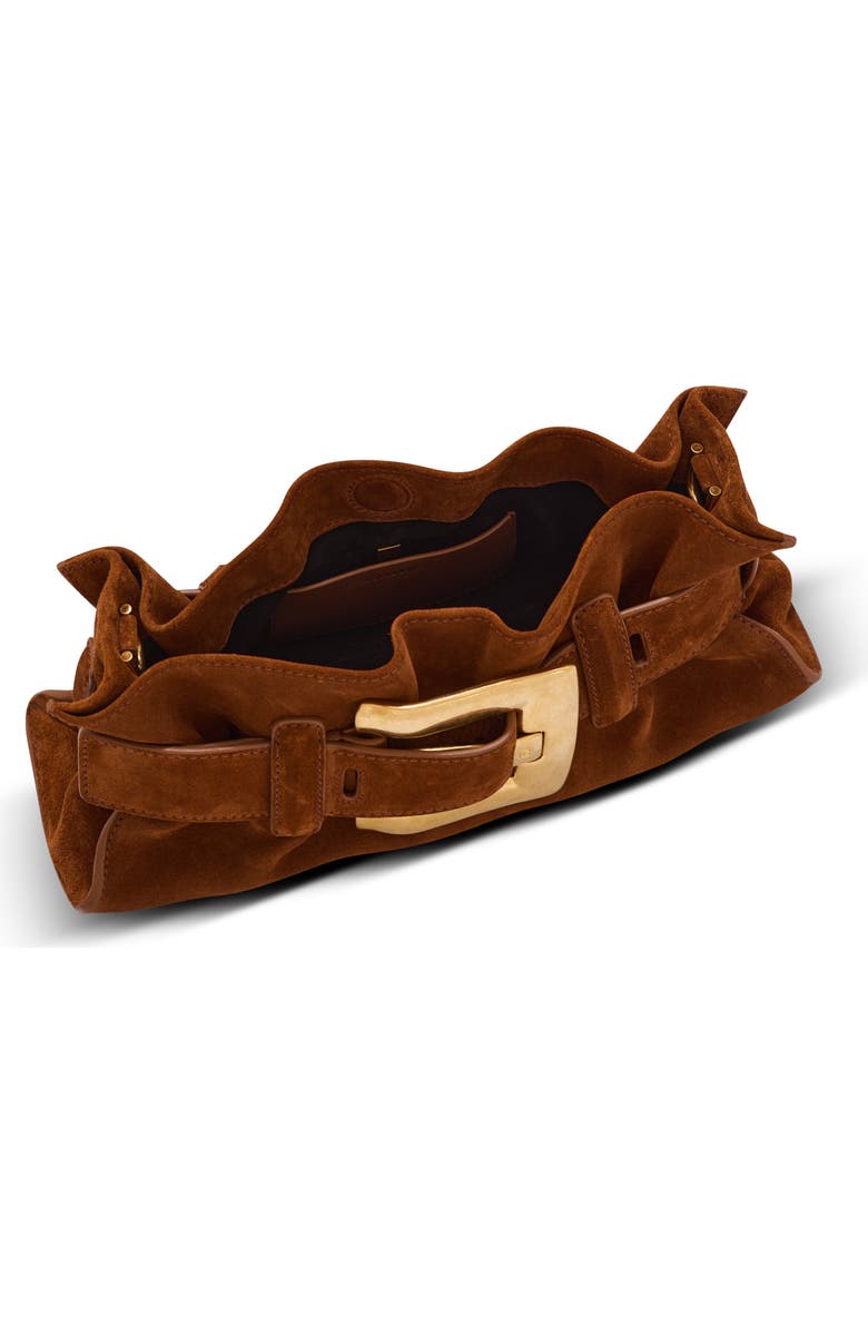 Balmain Anthem Mini suede leather bag, Alternate, color, Brown