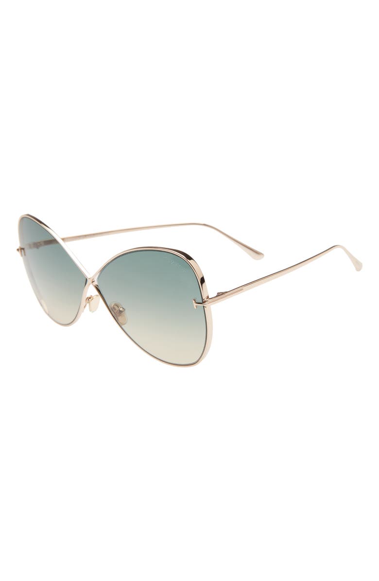TOM FORD Nickie 66mm Gradient Oversize Butterfly Sunglasses, Alternate, color, Rose Gold/ Green Gradient