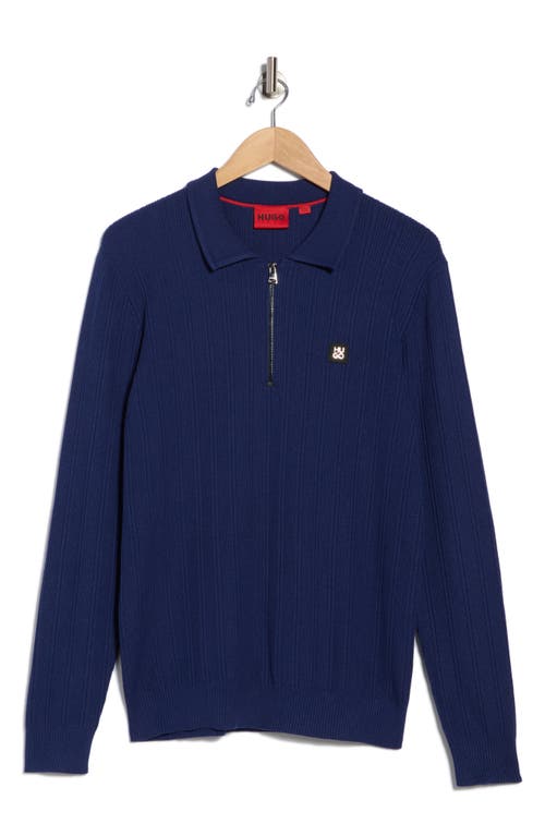 Hugo Boss Hugo Sastoro Long Sleeve Knit Polo Shirt In Blue