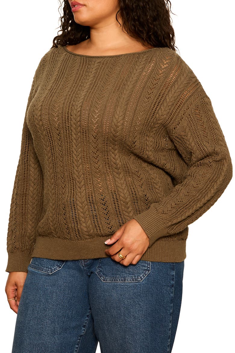 Cable Stitch Pointelle Sweater, Alternate, color, KALAMATA GREEN