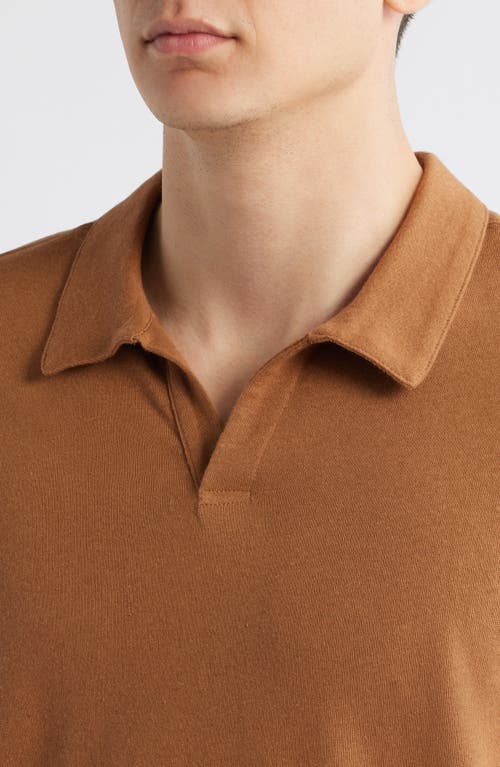 Merz B Schwanen Johnny Collar Linen & Organic Cotton Polo In Brown