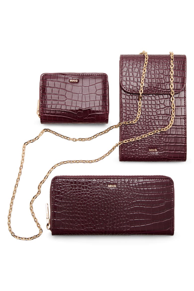 Large Croc Embossed Faux Leather Wallet, Alternate, color, BURGUNDY
