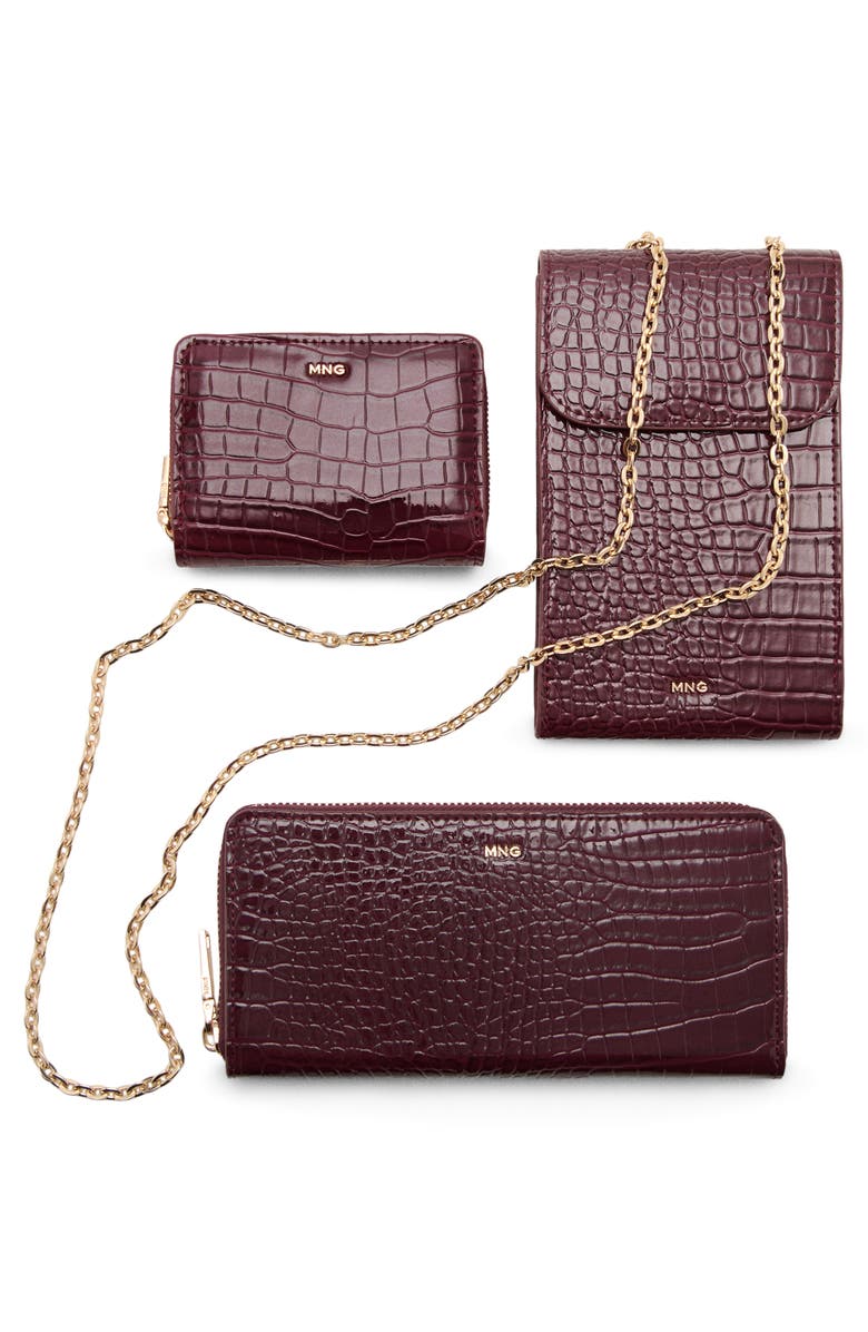 MANGO Large Croc Embossed Faux Leather Wallet, Alternate, color,