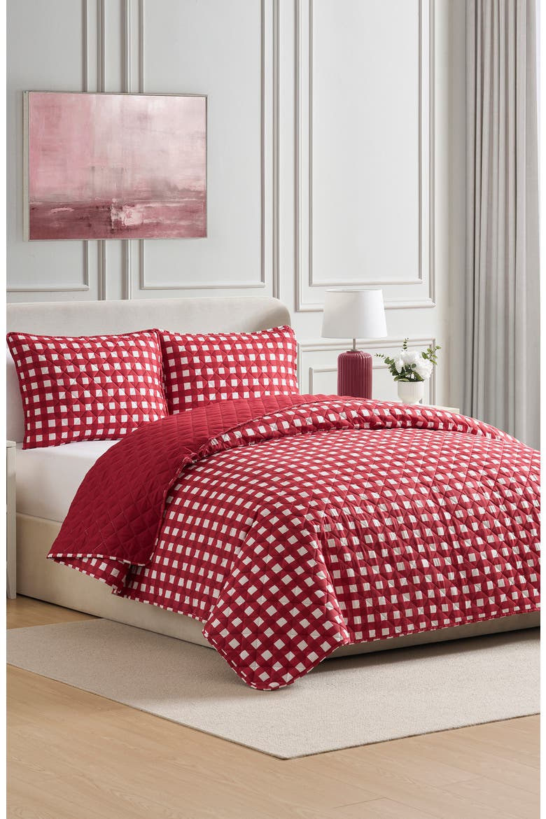 Gingham Quilt Set, Alternate, color, RED