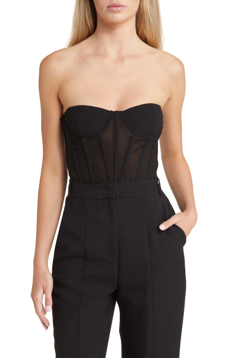HEIRESS BEVERLY HILLS Strapless Corset Mesh Top, Main, color,