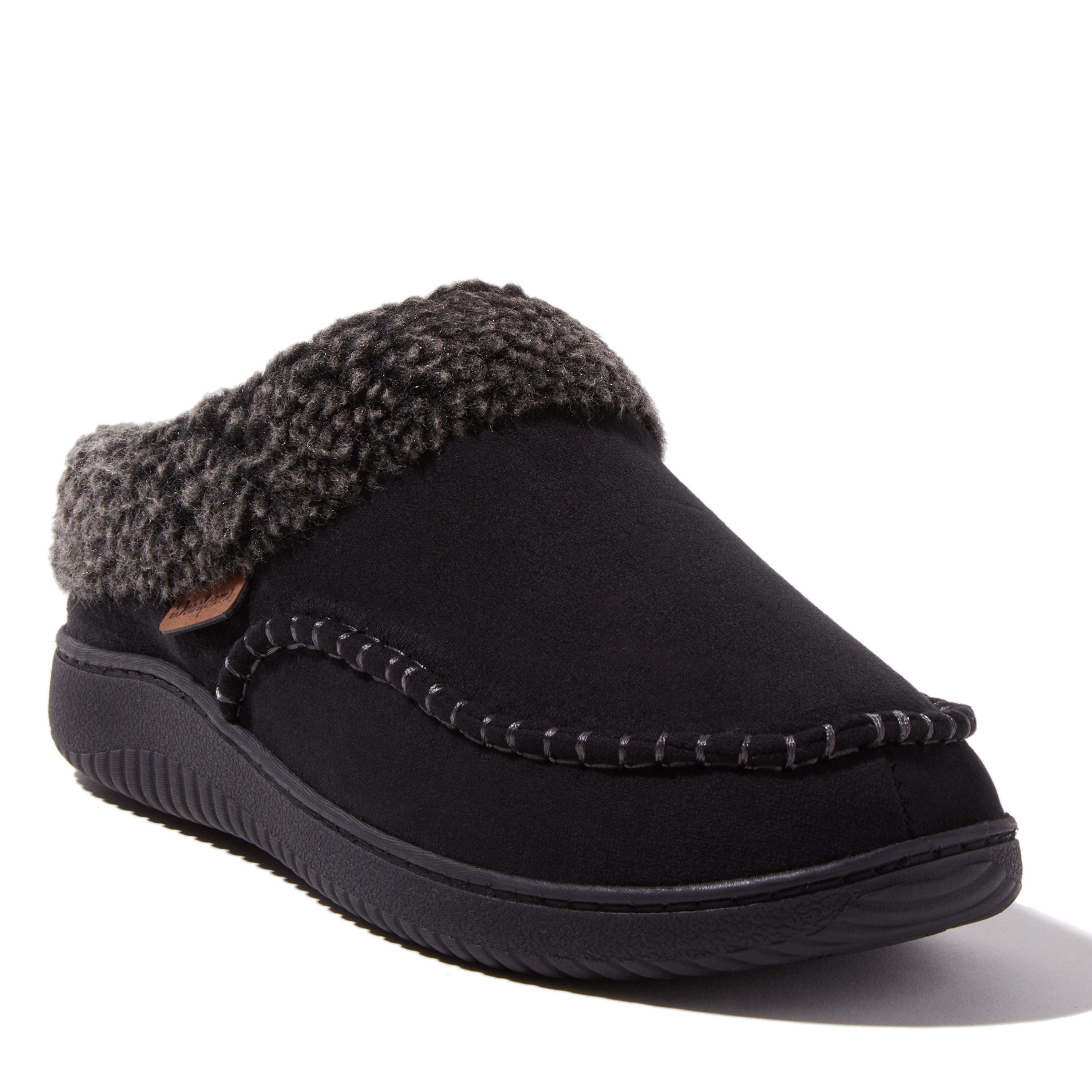 DEARFOAMS Marshall Microsuede Moccasin Toe Clog Slipper, Main, color, Black