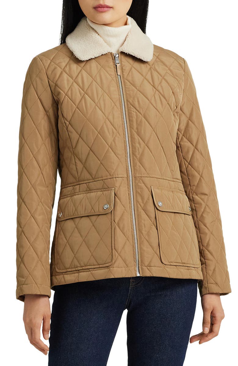 Lauren Ralph Lauren Berber Quilted Faux Shearling Trim Jacket, Main, color,
