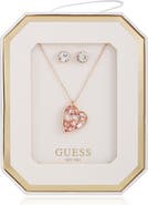GUESS Heart Pendant Necklace & Stud Earrings Set