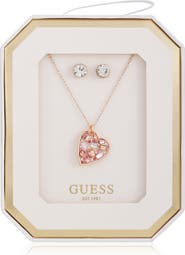 GUESS Heart Pendant Necklace & Stud Earrings Set