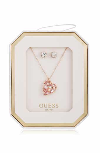 GUESS Heart Pendant Necklace & Stud Earrings Set