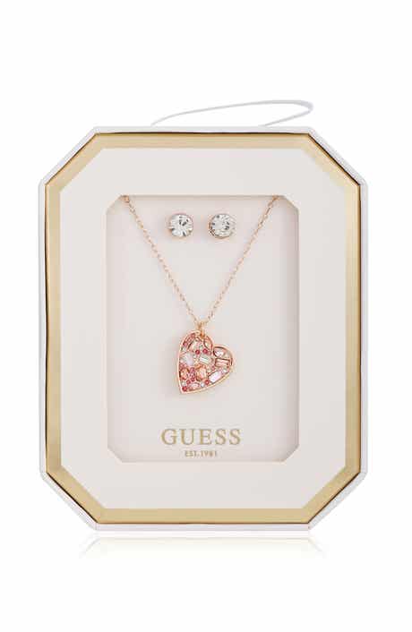 GUESS Heart Pendant Necklace & Stud Earrings Set