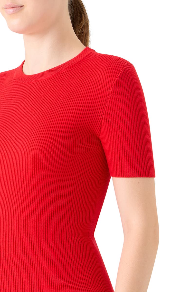 Akris punto Back Cutout Short Sleeve Stretch Virgin Wool Rib Sweater, Alternate, color, Bright Red