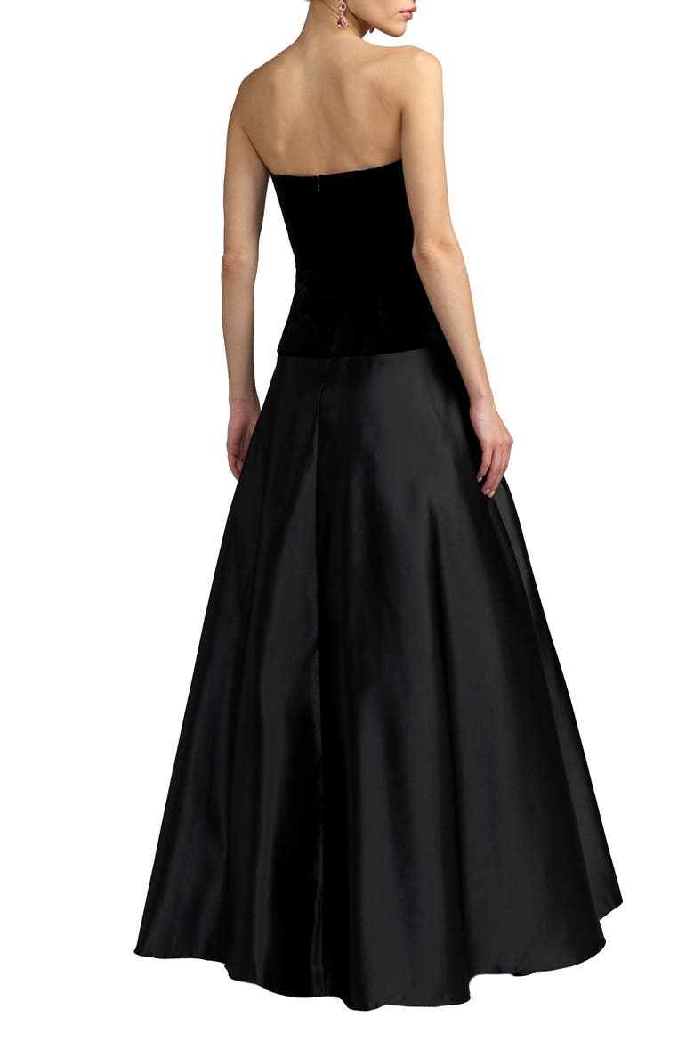 Strapless Velvet Gown With Bow Detail, Alternate, color, Black Gold